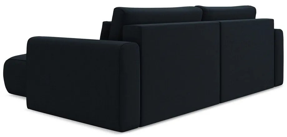 Divano angolare blu scuro allungabile/con contenitore (con penisola a destra/con chaise lounge) con rivestimento in velluto Kapua – Makamii