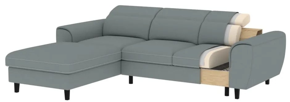 Divano angolare grigio allungabile/con contenitore (con penisola a sinistra/con chaise lounge) e rivestimento in velluto Foble – ELTAP