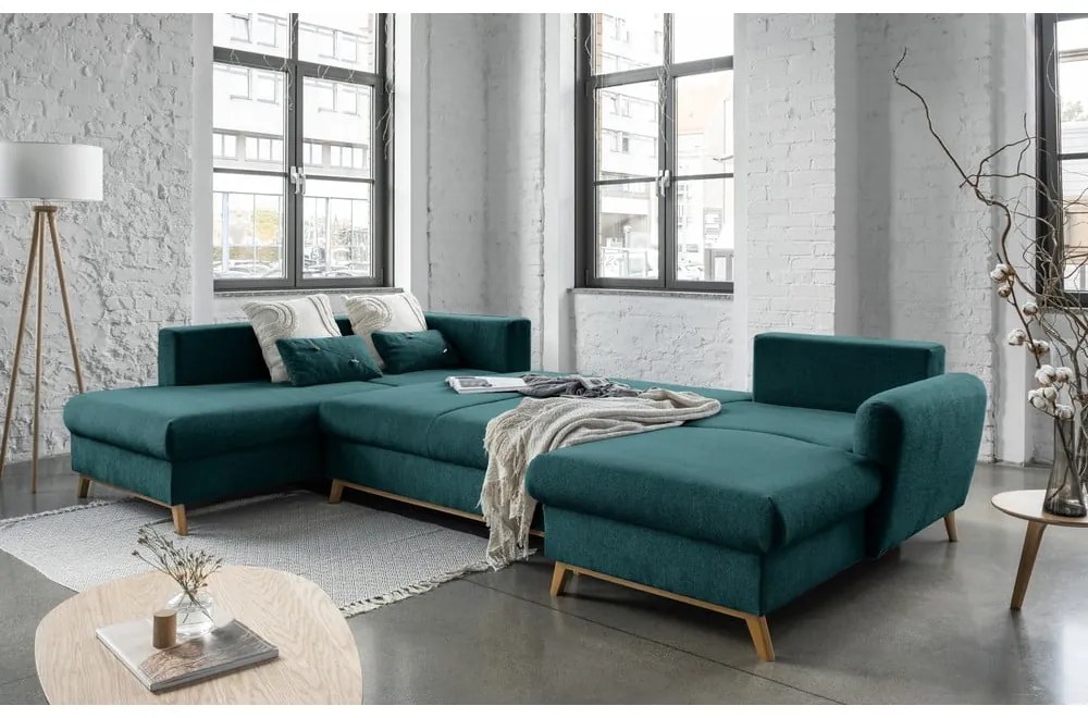 Divano letto a U turchese, angolo sinistro Scandic Lagom - Miuform