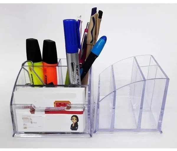 Trade Shop - Porta Penne 4 Scomparti Penna Matite Porta Biglietti Visita Organizer Scrivania