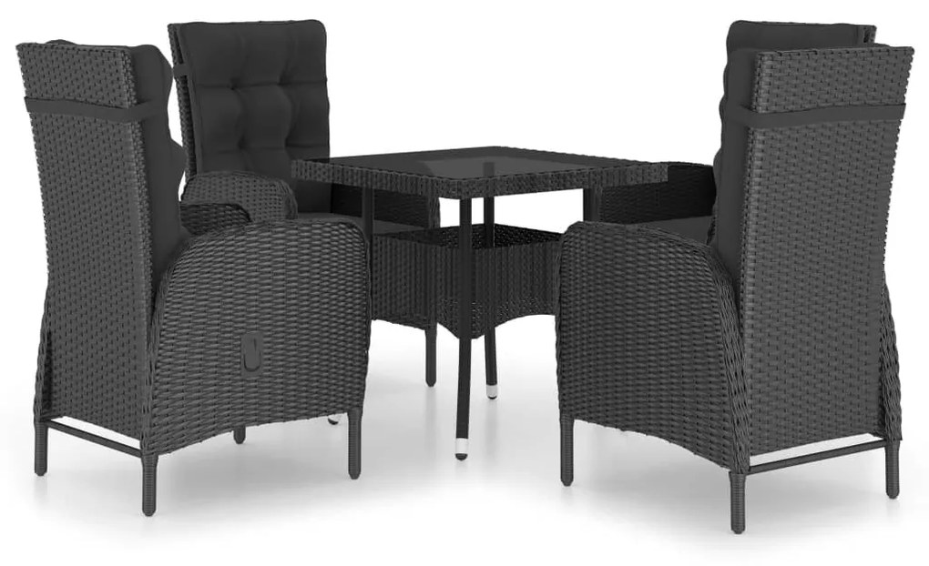 Set Mobili da Pranzo per Giardino 5 pz Polyrattan e Vetro Nero