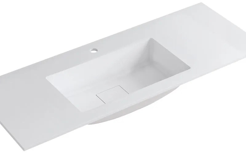 Lavabo a incasso rettangolare vasca centrale L 120.5 x H 15 x P 46 cm in resina bianco opaco