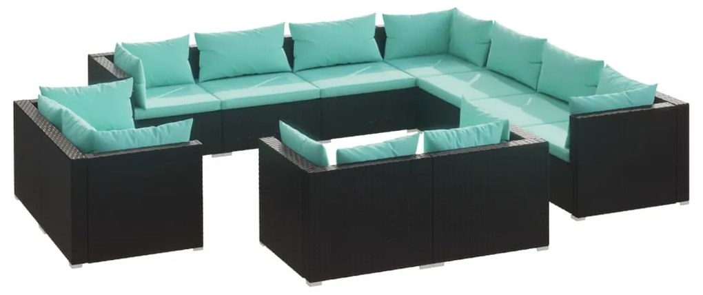 Set Divani da Giardino 11 pz con Cuscini in Polyrattan Nero