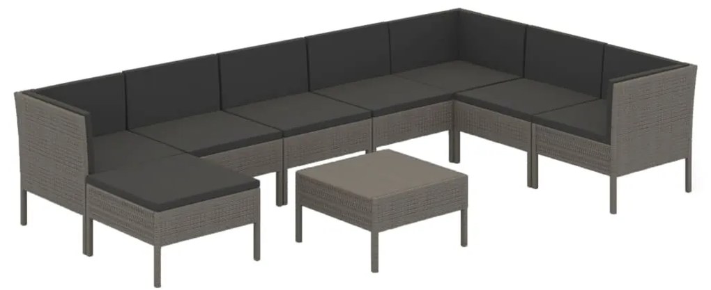 Set divani da giardino 9 pz con cuscini in polyrattan grigio