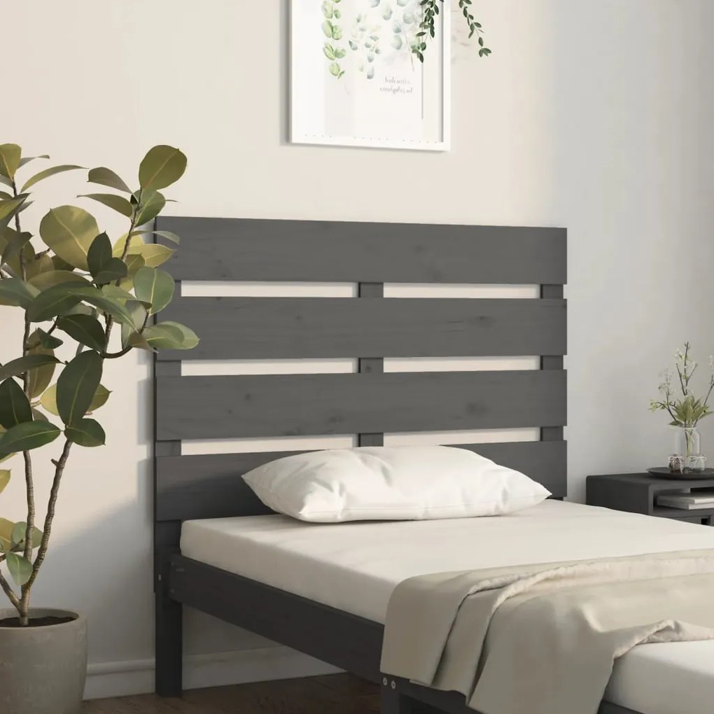 Testiera Per Letto Grigia 100x3x80 Cm İn Legno Massello Di Pino /