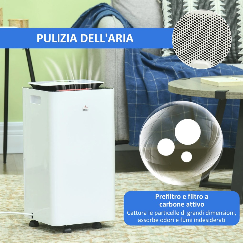 Deumidificatore Portatile da 10L 5 Modalità e Timer 25x25x50,5 cm Bianco...