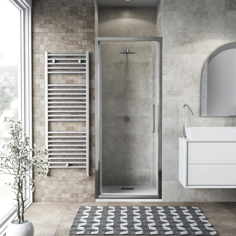 Porta doccia battente Record L 82-86 cm x H 195 cm x SP 6 mm, profilo cromo