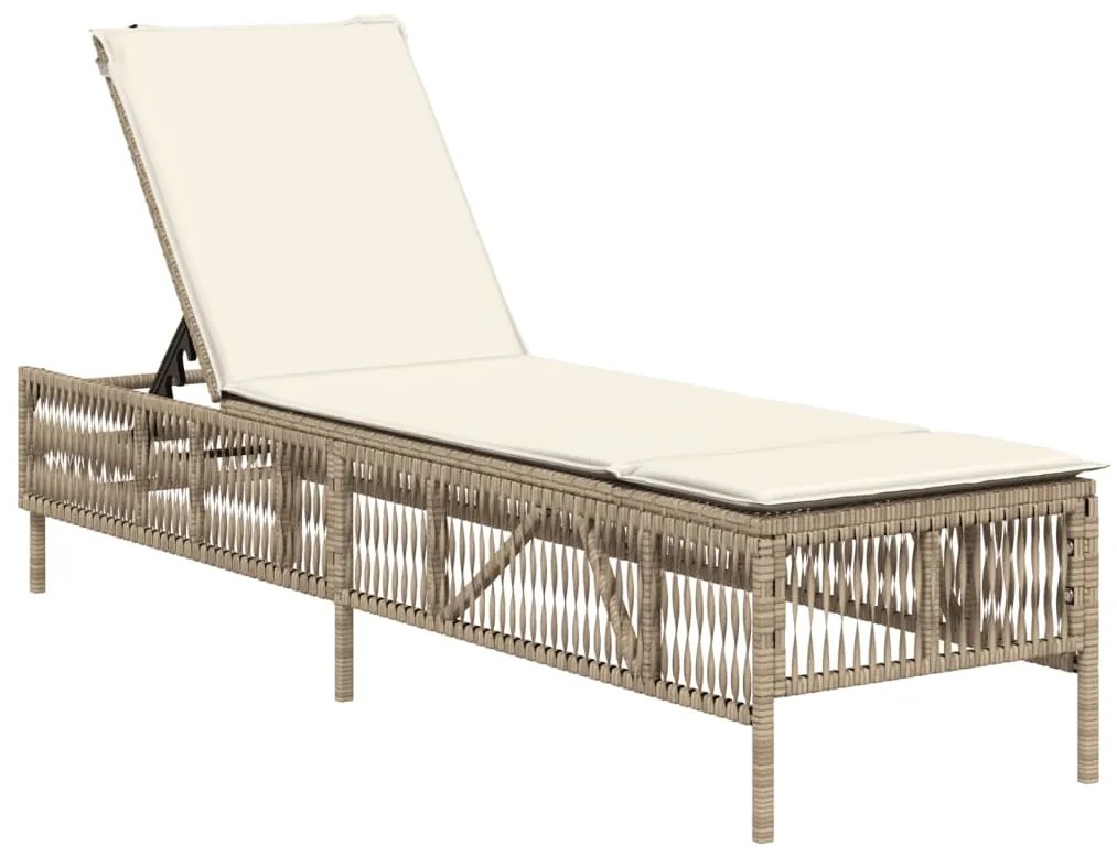 Lettino prendisole con cuscini beige in polyrattan