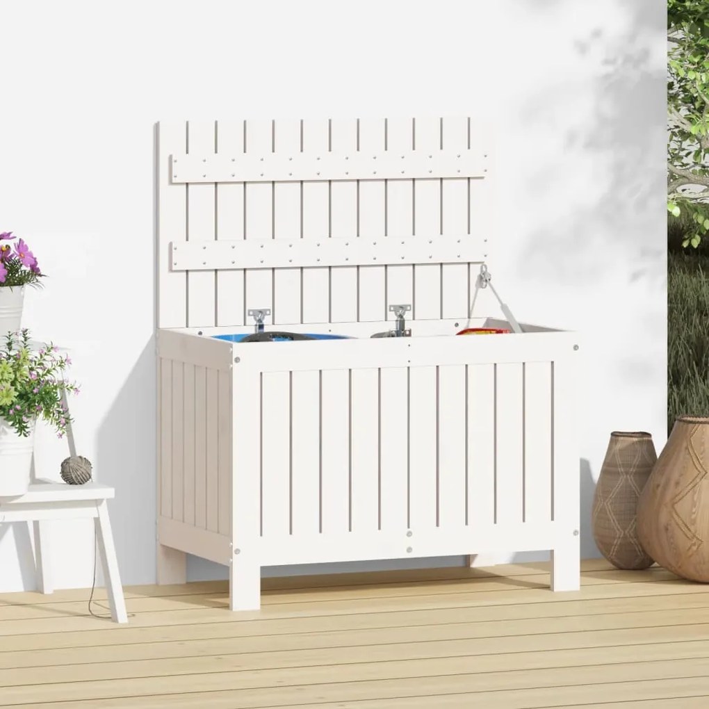 Contenitore Giardino Bianco 76x42,5x54cm Legno Massello Di Pino /