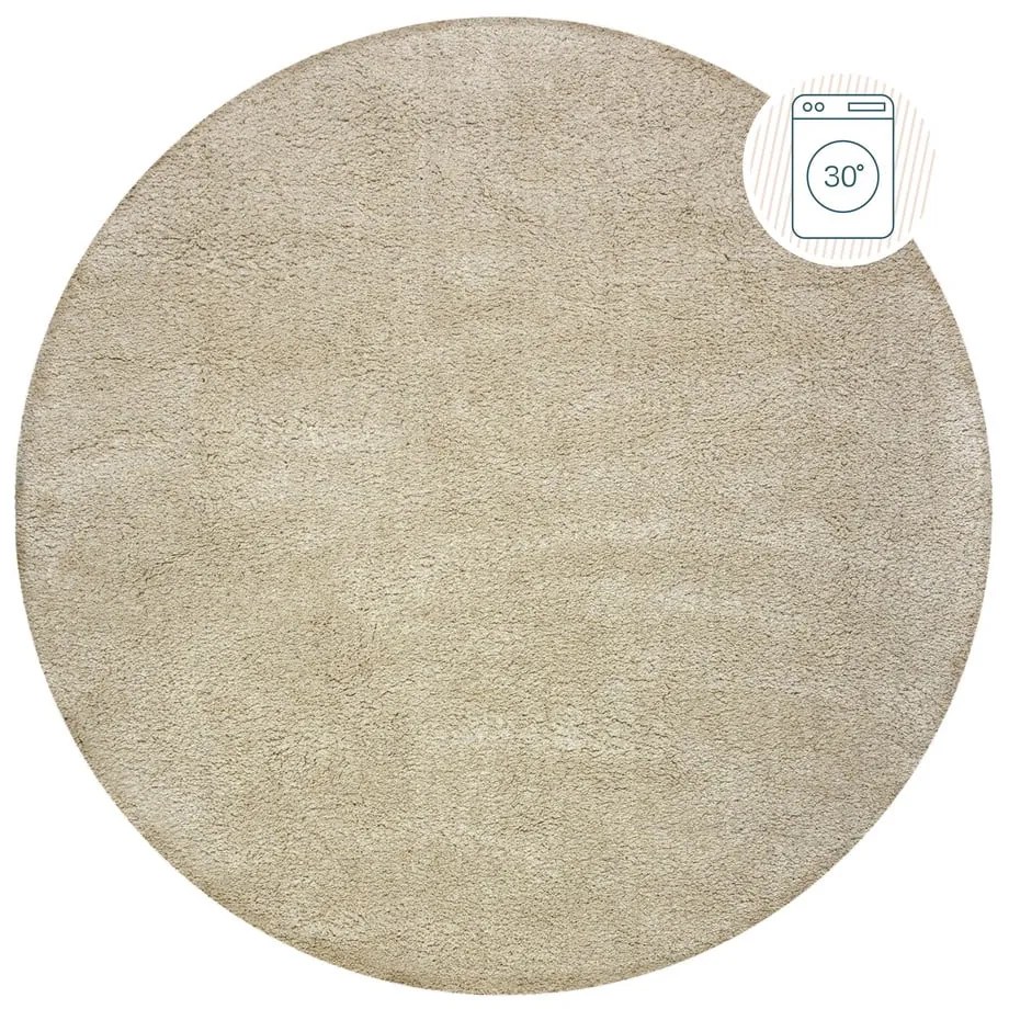 Tappeto rotondo lavabile beige in fibre riciclate 133x133 cm Fluffy - Flair Rugs