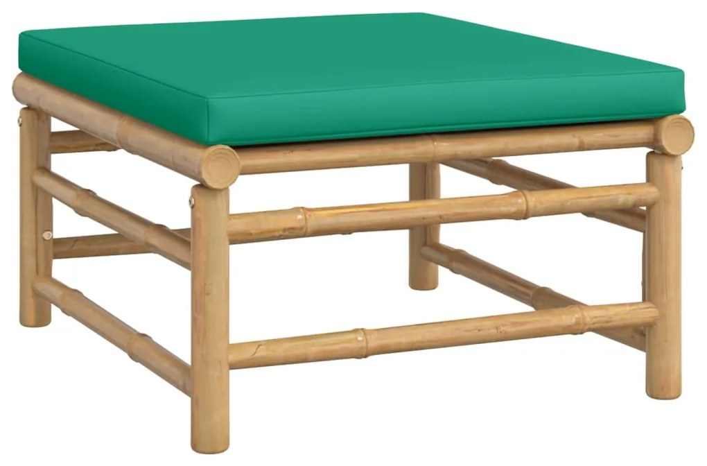 Poggiapiedi da giardino con cuscino verde in bambù