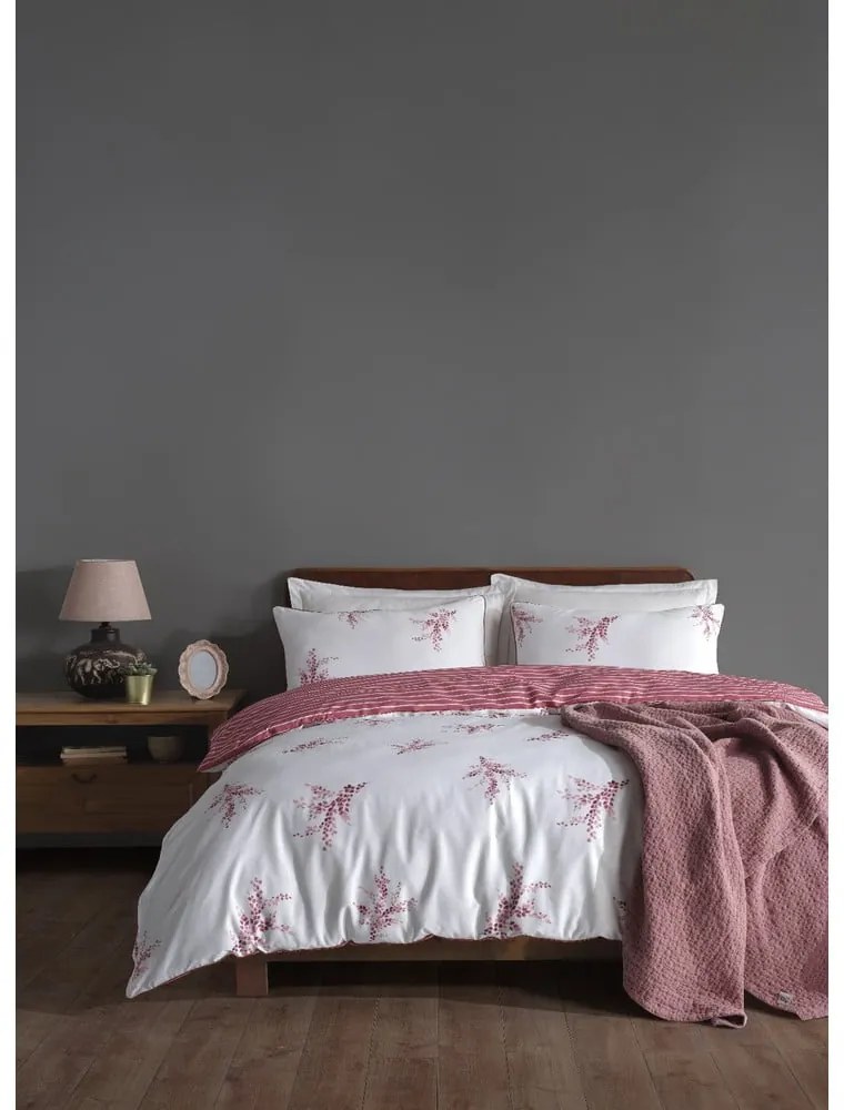 Set copripiumino e federa bianco/rosa in cotone renforcé per letto singolo 140x200 cm Breeze Floral – Mila Home Luxury