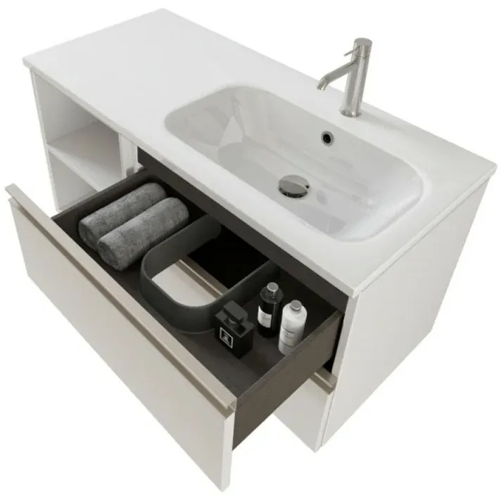 Mobile bagno sospeso 100 cm Master bianco con lavandino e specchio