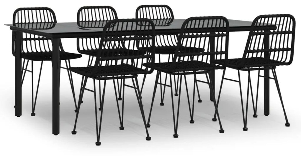 Set da pranzo da giardino 7 pz nero in polyrattan