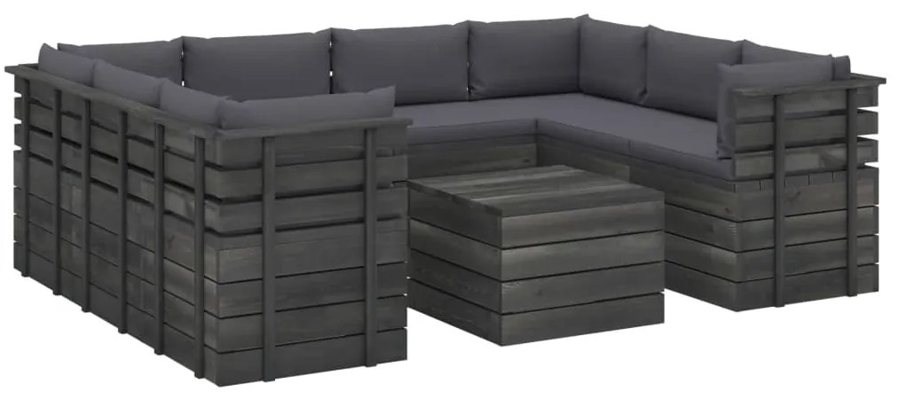 Set divani da giardino su pallet 9 pz con cuscini massello pino