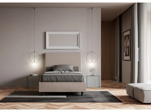 Letto matrimoniale francese contenitore imbottito 140x190 similpelle tortora Focus