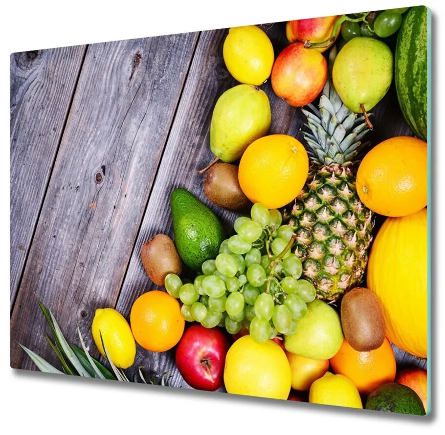 Tagliere in vetro Frutta su legno 60x52 cm