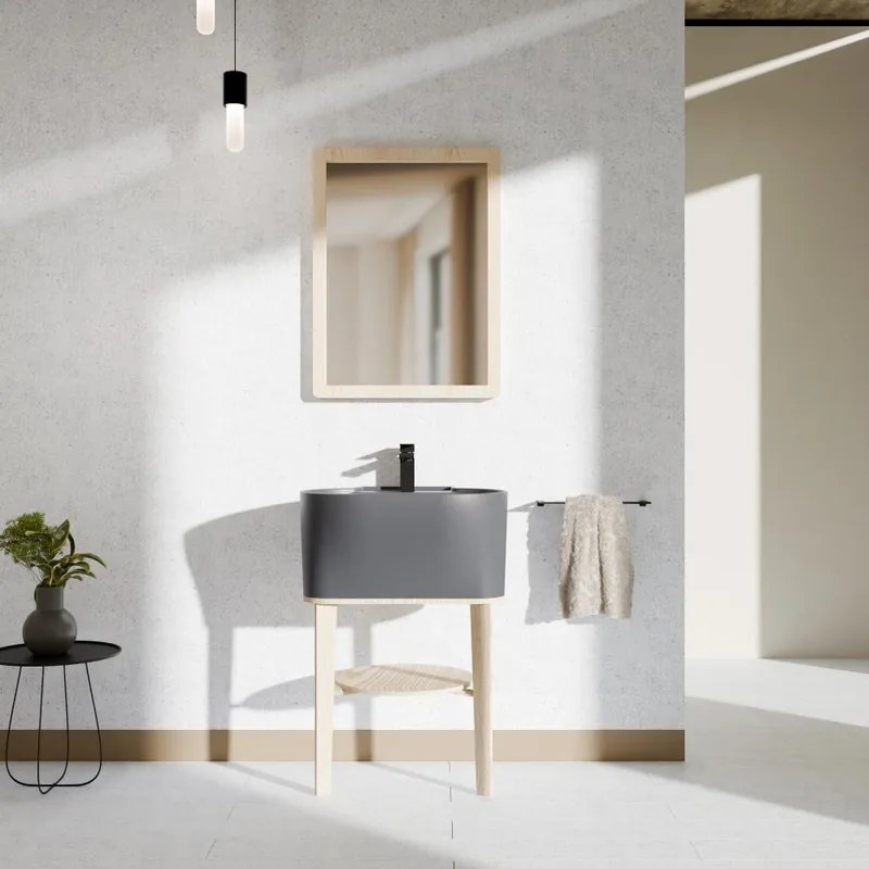 Mobile bagno da terra con lavabo L 50 x H 57 x P 41.5 cm frassino naturale e grigio per vasca centrale Tino