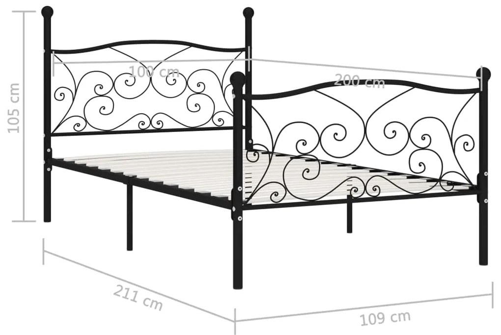 Giroletto con doghe nero in metallo 100x200 cm