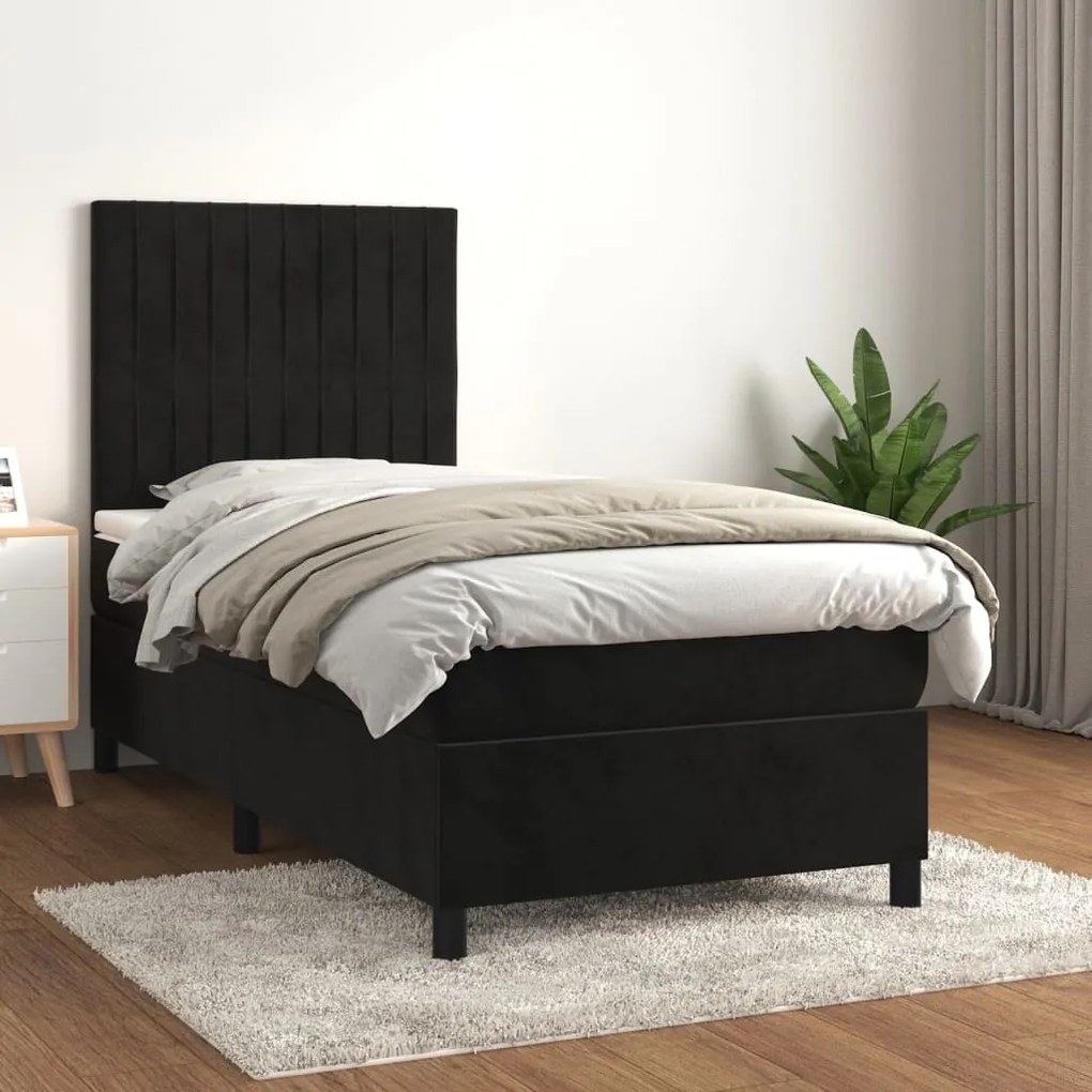 Giroletto A Molle Con Materasso Nero 90x200 Cm İn Velluto /