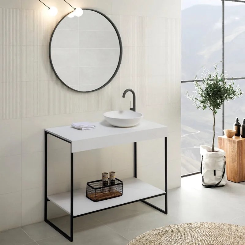 Mobile da bagno sotto lavabo Alec nero laccato opaco L 100 x H 81.5 x P 46.5 cm, lavabo non incluso