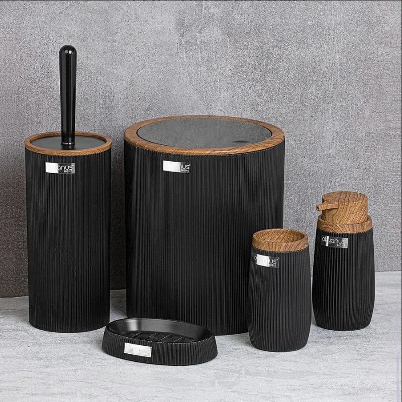 Set rotondo di accessori da bagno 5 pezzi nero