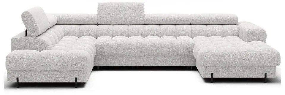 Divano angolare color crema allungabile (con penisola a sinistra/a U) con rivestimento in bouclé Feraria – ELTAP