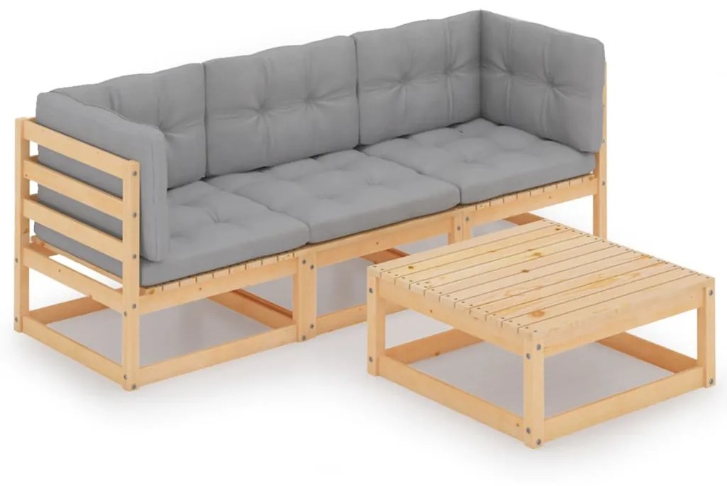 Set Divani da Giardino 4 pz con Cuscini Legno Massello Pino