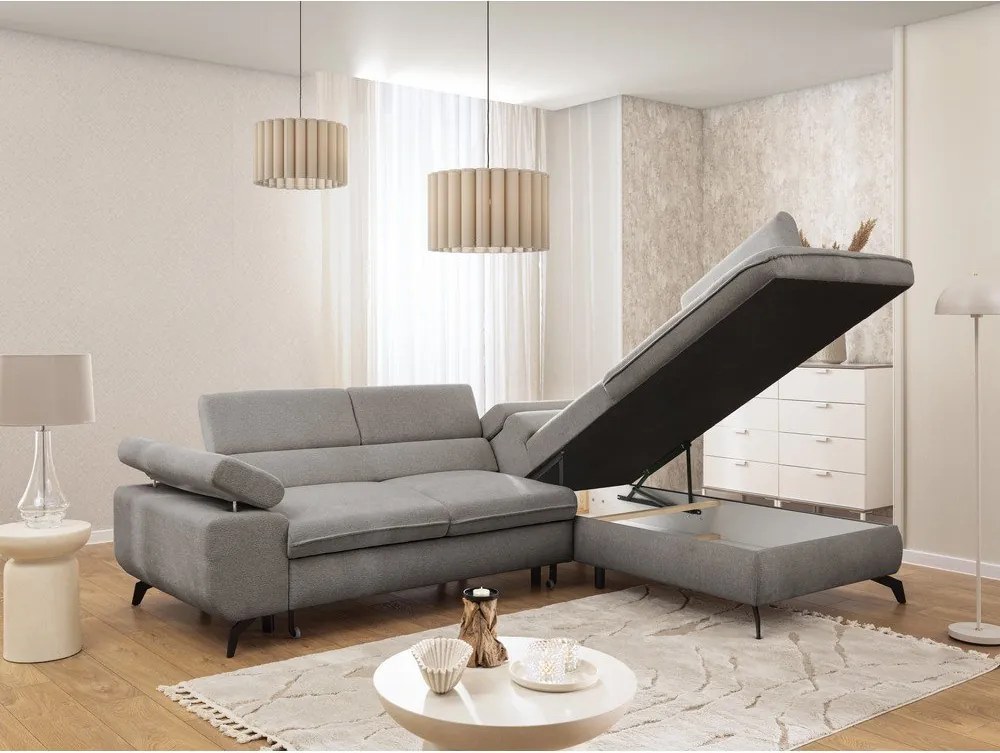 Divano angolare grigio chiaro (con penisola a destra/a L) con rivestimento in ciniglia Marbeya – Ropez