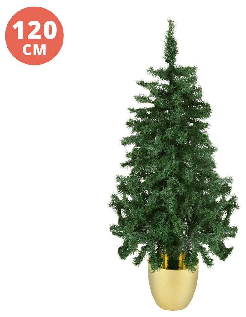 Albero di Natale 120 cm verde con vaso oro