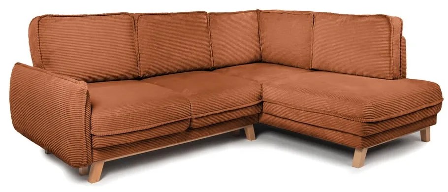 Divano angolare arancione allungabile con rivestimento in velluto a coste Tori – Bonami Selection