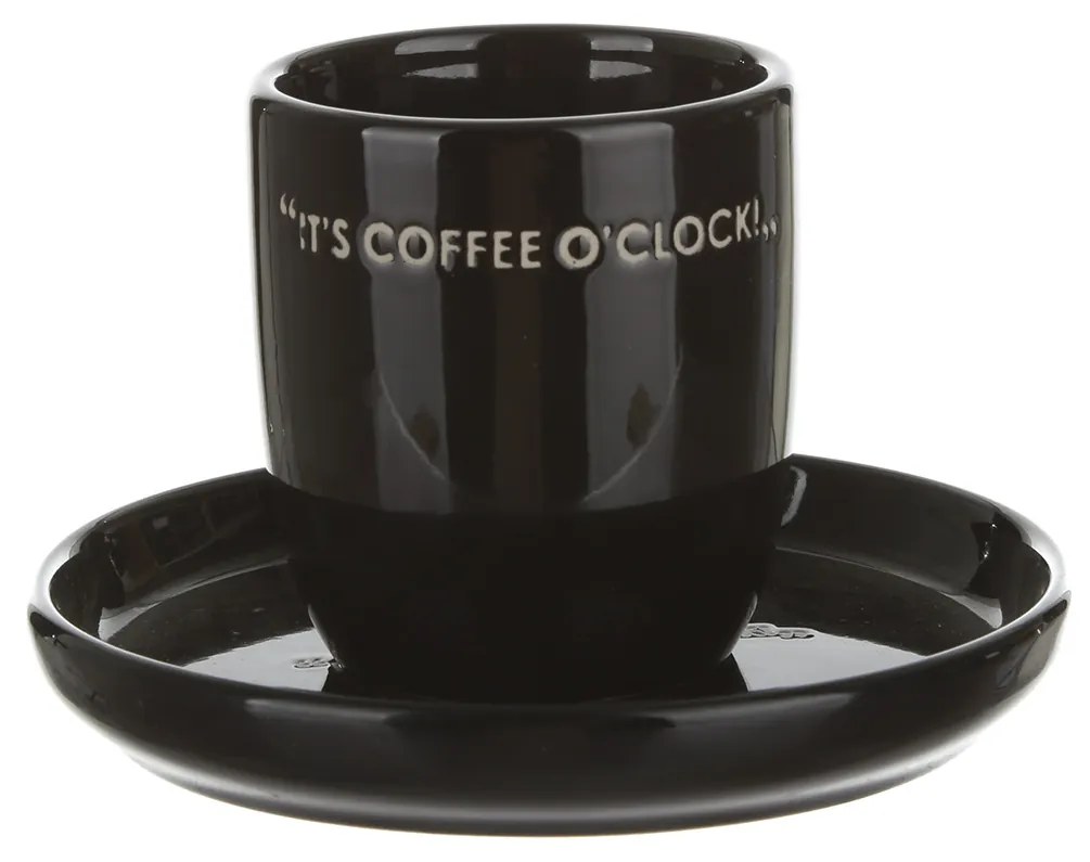 Tazzina caffè con piattino nero con scritta 135 ml