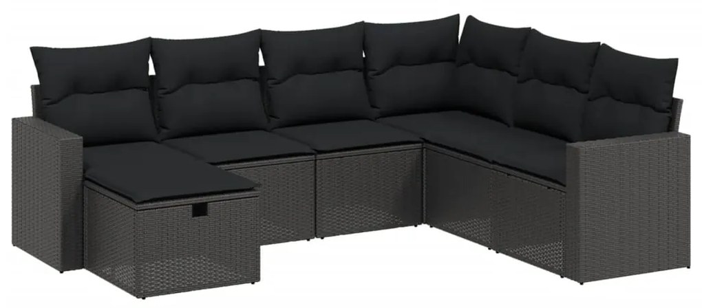 Set Divani da Giardino con Cuscini 7pz Nero Polyrattan