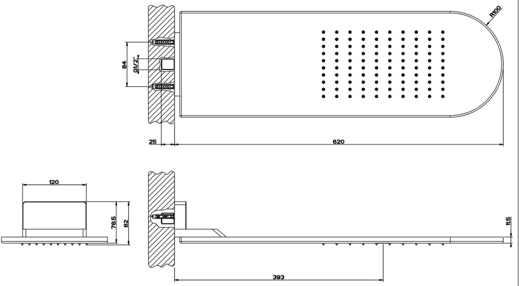 Soffione doccia a parete cromo Steel brushed 239 Inverso 45163 Gessi