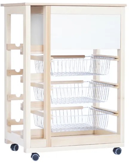 Carrello portafrutta con portapane e portabottiglie Naturale