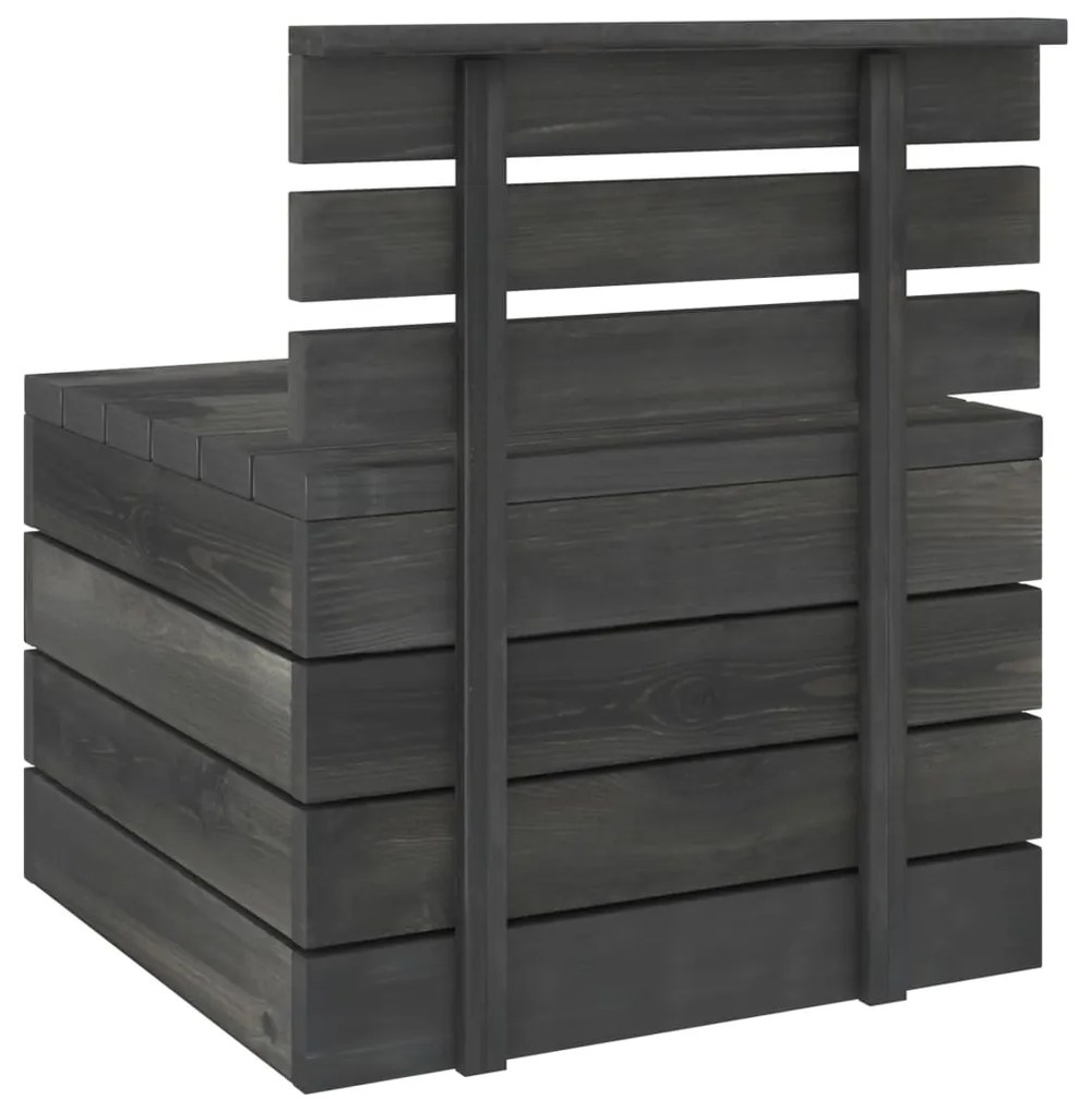 Set Divani da Giardino su Pallet 3 pz Legno Pino Grigio Scuro