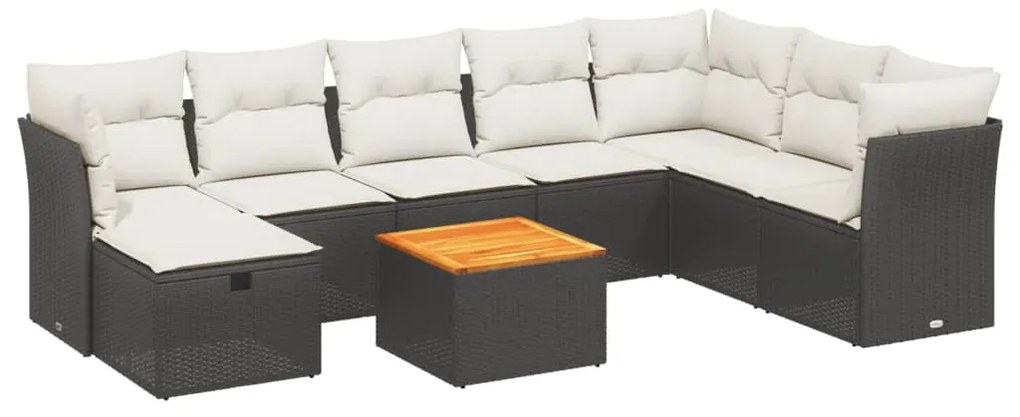 Set Divani da Giardino 9 pz con Cuscini Nero in Polyrattan