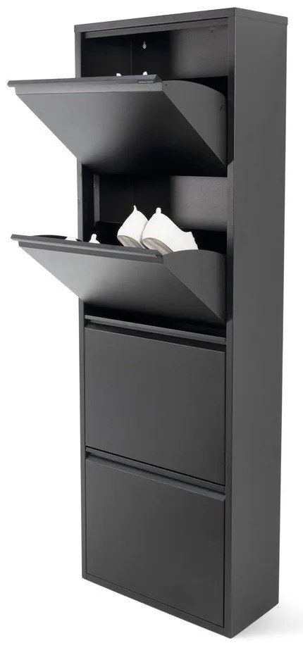 Scarpiera nera in metallo con ante ribaltabili 50x150x22 cm Billy – Spinder Design