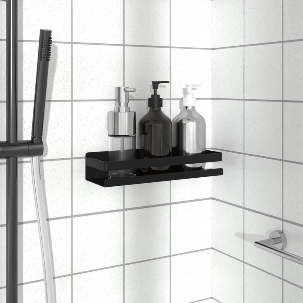 Mensola Doccia Nera Opaca 30x10x6cm Acciaio Inox 304 Spazzolato /