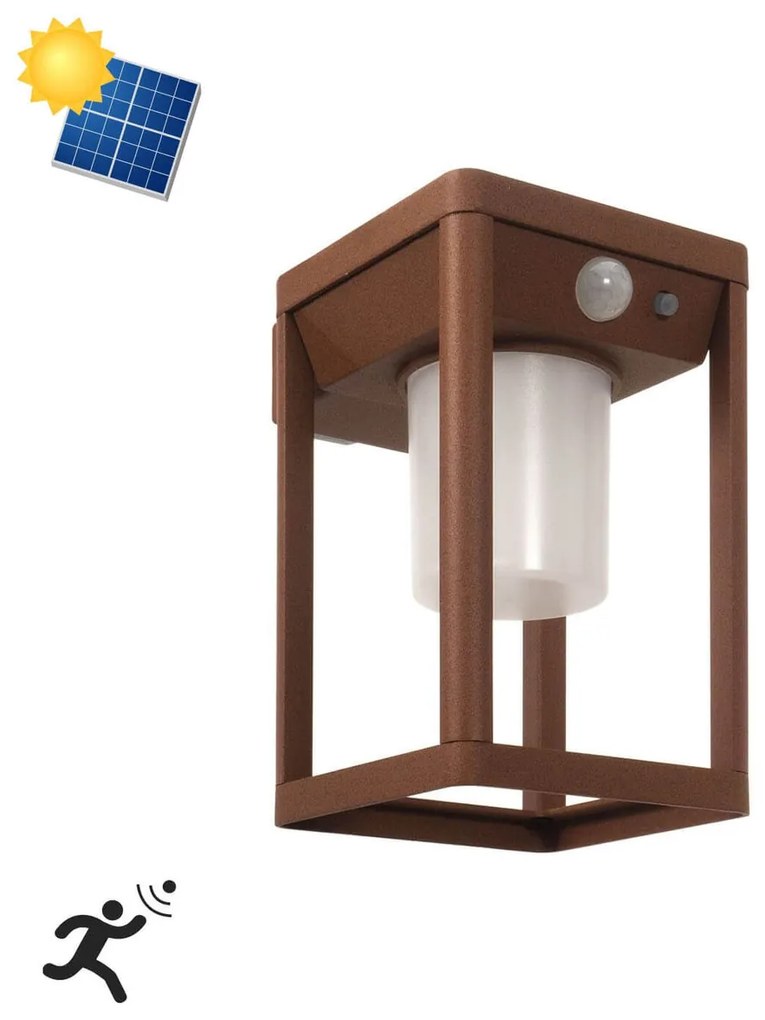 Applique da parete Solare con Sensore Movimento Corten IP54 serie Vimo Colore Bianco Naturale 4.000K