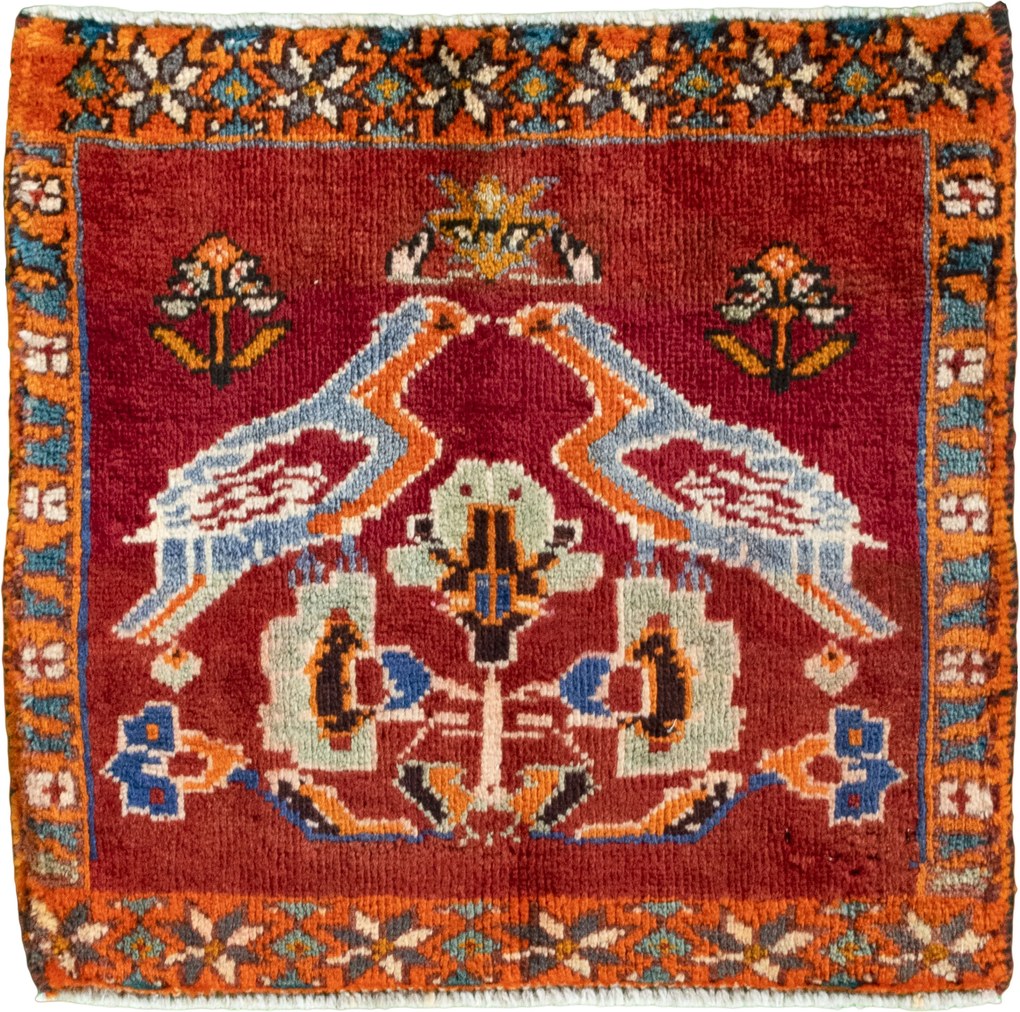 Shiraz Tappeto 60 x 50 Rosso (Iran) Annodato A Mano