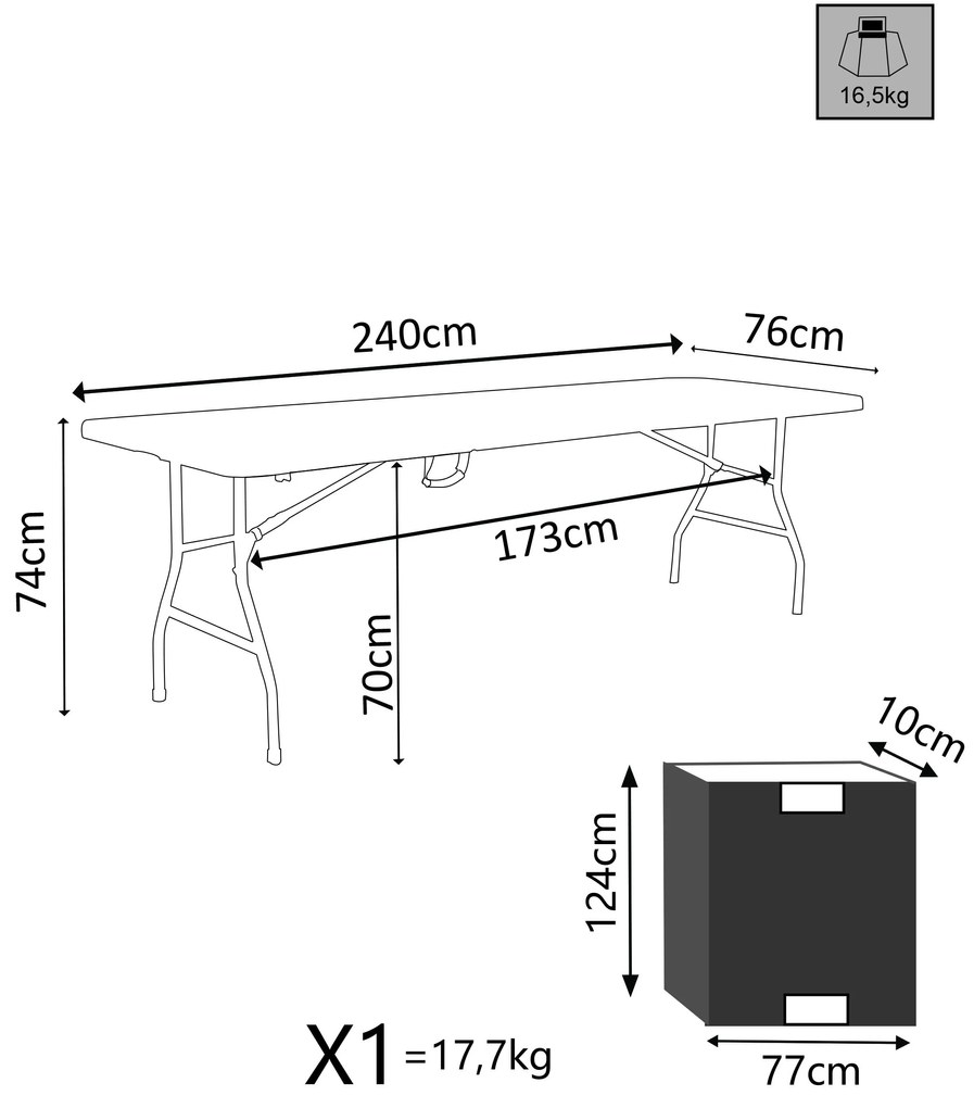 CATE - tavolo catering pieghevole salvaspazio in acciaio e abs