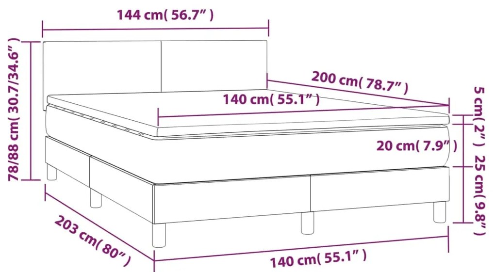 Letto a Molle Materasso e LED Grigio Chiaro 140x200 cm Tessuto