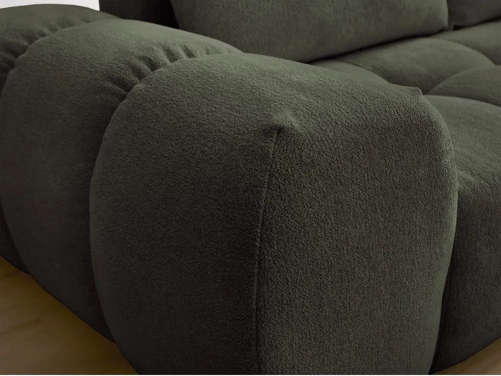 Divano angolare verde allungabile e con contenitore (penisola a destra/a L) con rivestimento in ciniglia Everest – Bobochic Paris