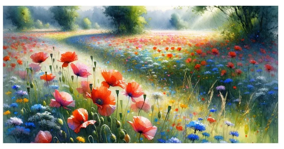 Quadro su tela – Campo in fiore sotto il cielo estivo