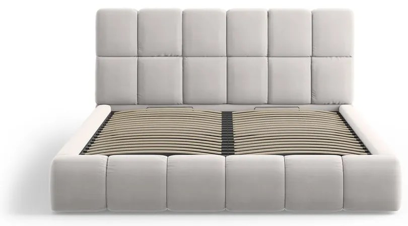 Letto matrimoniale imbottito in grigio chiaro in velluto con contenitore con rete inclusa 200x200 cm Bellis – Micadoni