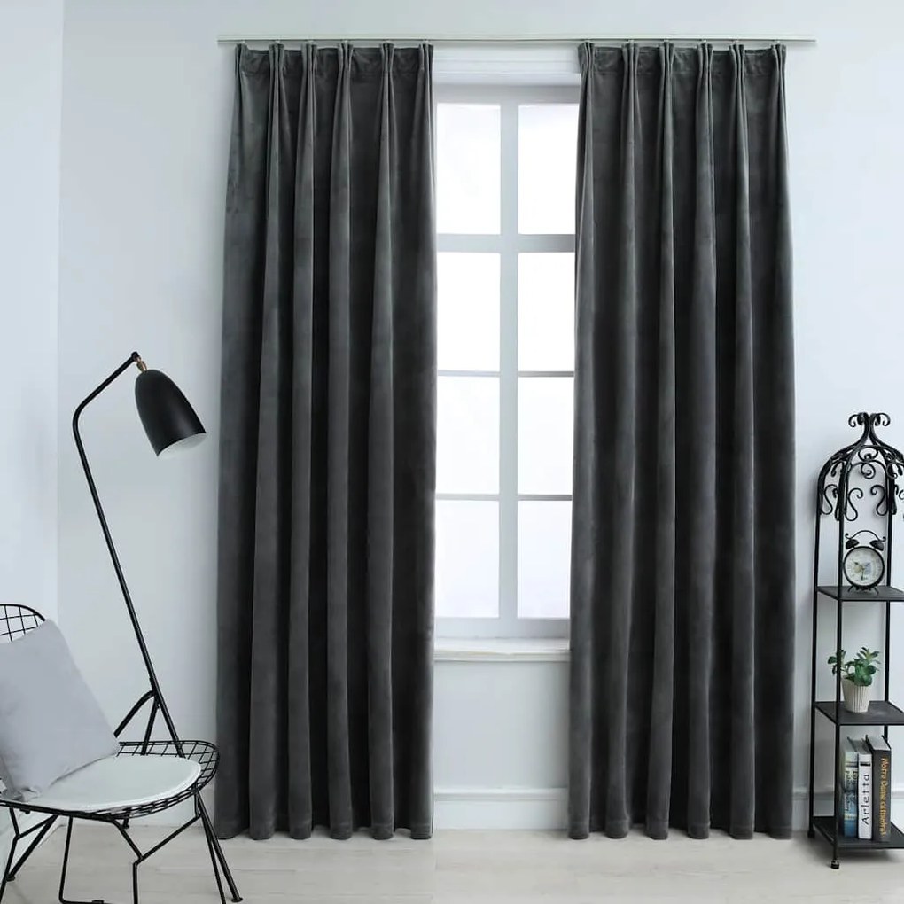 Tende Oscuranti Con Ganci 2 Pz Antracite İn Velluto 140x175 Cm /