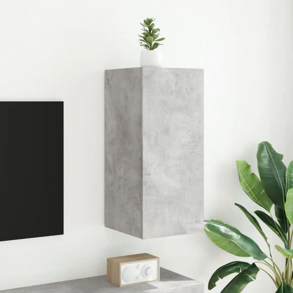Mobile tv a parete con luci led grigio cemento 30,5x35x70 cm