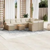 Set Divani da Giardino 11 pz con Cuscini Beige in Polyrattan 3226562