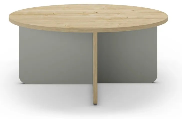 Tavolino da salotto rotondo in verde chiaro/di colore naturale con piano effetto rovere ø 80 cm Hillary – Marckeric